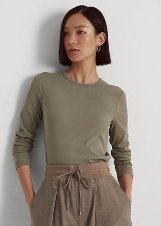 Olive Women’s Ralph Lauren Cotton-Blend Long-Sleeve Tops Olive Women’s Ralph Lauren Cotton-Blend Long-Sleeve Tops