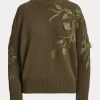 Olive Women’s Ralph Lauren Embellished Cashmere Crewneck Sweaters Olive Women’s Ralph Lauren Embellished Cashmere Crewneck Sweaters