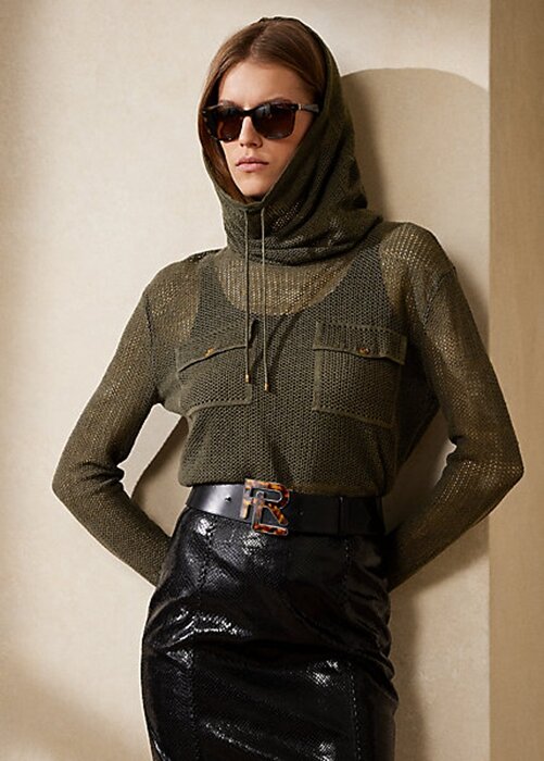 Olive Women’s Ralph Lauren Funnelneck Silk-Linen Mesh Sweaters Olive Women’s Ralph Lauren Funnelneck Silk-Linen Mesh Sweaters