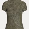 Olive Women’s Ralph Lauren Lacquered Silk Short-Sleeve Sweaters Olive Women’s Ralph Lauren Lacquered Silk Short-Sleeve Sweaters