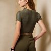 Olive Women’s Ralph Lauren Lacquered Silk Short-Sleeve Sweaters Olive Women’s Ralph Lauren Lacquered Silk Short-Sleeve Sweaters