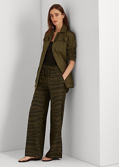 Olive Women’s Ralph Lauren Zebra-Print Crepe Wide-Leg Pants Olive Women’s Ralph Lauren Zebra-Print Crepe Wide-Leg Pants