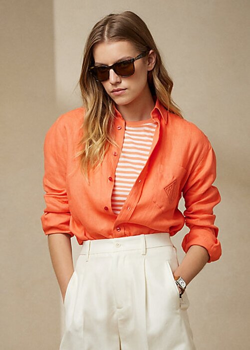 Orange Women’s Ralph Lauren Adrien Linen Shirts Orange Women’s Ralph Lauren Adrien Linen Shirts