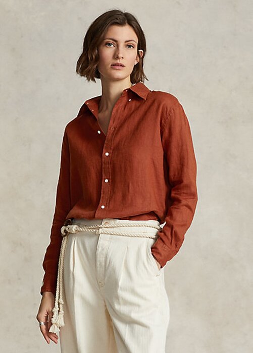 Orange Women’s Ralph Lauren Relaxed Fit Linen Shirts Orange Women’s Ralph Lauren Relaxed Fit Linen Shirts