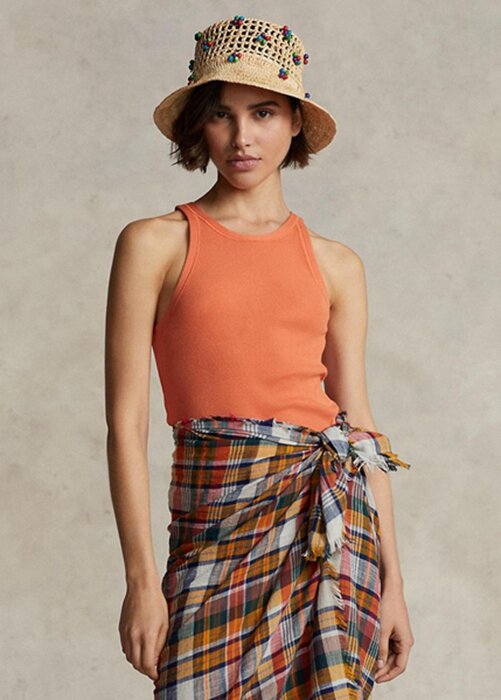 Orange Women’s Ralph Lauren Rib-knit Cotton Tanks Orange Women’s Ralph Lauren Rib-knit Cotton Tanks