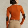 Orange Women’s Ralph Lauren Ribbed Suede-Trim Long-Sleeve T Shirts Orange Women’s Ralph Lauren Ribbed Suede-Trim Long-Sleeve T Shirts