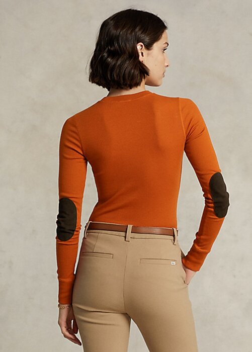 Orange Women’s Ralph Lauren Ribbed Suede-Trim Long-Sleeve T Shirts Orange Women’s Ralph Lauren Ribbed Suede-Trim Long-Sleeve T Shirts