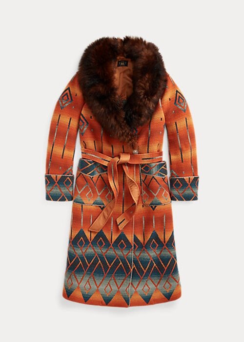 Orange Women’s Ralph Lauren Shearling-Collar Jacquard Coats Orange Women’s Ralph Lauren Shearling-Collar Jacquard Coats