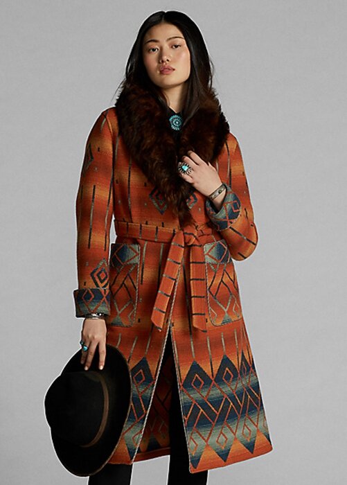 Orange Women’s Ralph Lauren Shearling-Collar Jacquard Coats Orange Women’s Ralph Lauren Shearling-Collar Jacquard Coats