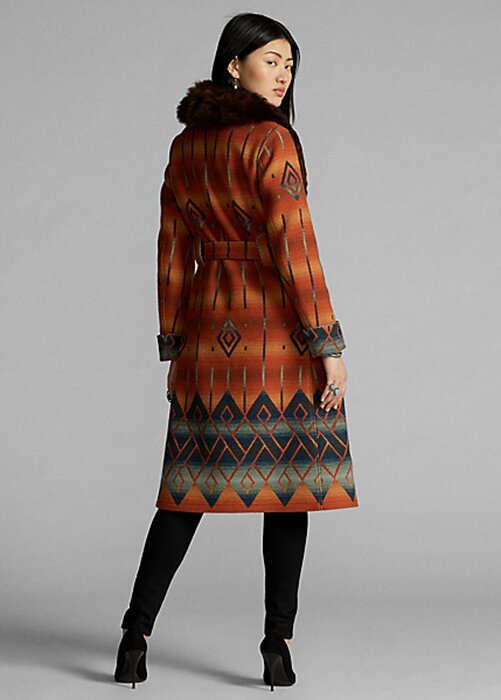 Orange Women’s Ralph Lauren Shearling-Collar Jacquard Coats Orange Women’s Ralph Lauren Shearling-Collar Jacquard Coats