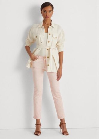 Pink Women’s Ralph Lauren Coated Mid-Rise Straight Ankle Jeans