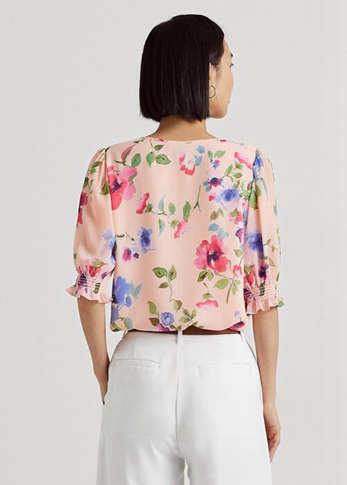 Pink Women’s Ralph Lauren Floral Crinkle Georgette Blouse Tops Pink Women’s Ralph Lauren Floral Crinkle Georgette Blouse Tops