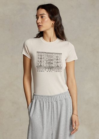 Pink Women’s Ralph Lauren Slim Graphic Ribbed Cotton T Shirts