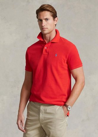 Red Men’s Ralph Lauren Custom Slim Fit Mesh Polo Shirts
