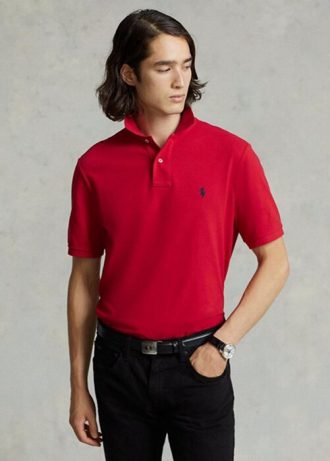 Red Men’s Ralph Lauren Slim Fit Mesh  Polo Shirts