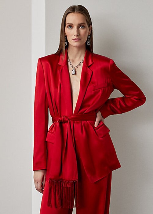 Red Women’s Ralph Lauren Quinton Belted Satin Jackets Red Women’s Ralph Lauren Quinton Belted Satin Jackets