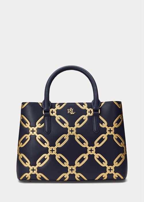 Refined Navy/Modern Gold Women’s Ralph Lauren Foil-Print Leather Medium Marcy Satchel Bags Refined Navy/Modern Gold Women’s Ralph Lauren Foil-Print Leather Medium Marcy Satchel Bags