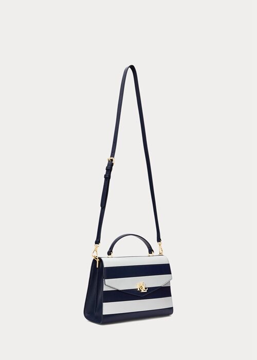 Refined Navy/White Stripe Women’s Ralph Lauren Striped Leather Medium Farrah Satchel Bags Refined Navy/White Stripe Women’s Ralph Lauren Striped Leather Medium Farrah Satchel Bags