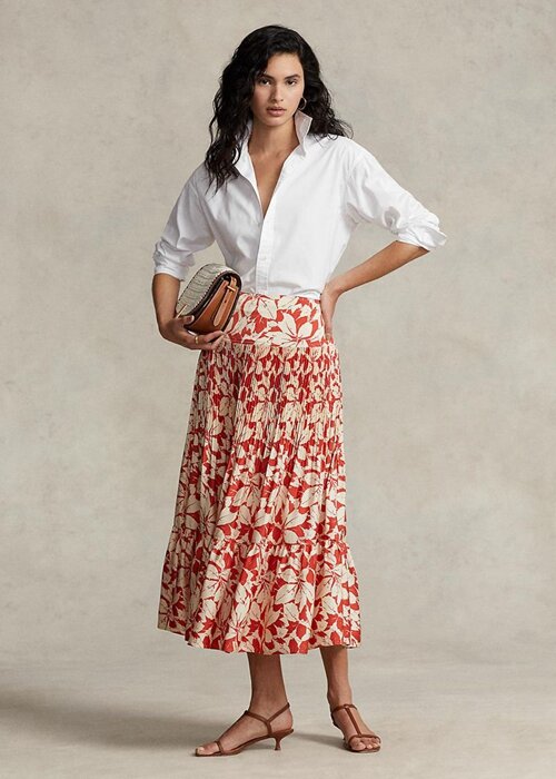 Rose Women’s Ralph Lauren Print Satin Pleated A-line Midi Skirts Rose Women’s Ralph Lauren Print Satin Pleated A-line Midi Skirts