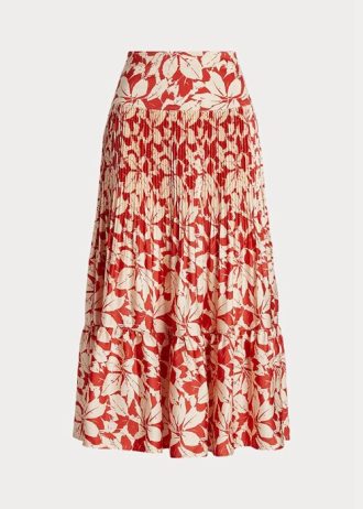 Rose Women’s Ralph Lauren Print Satin Pleated A-line Midi Skirts