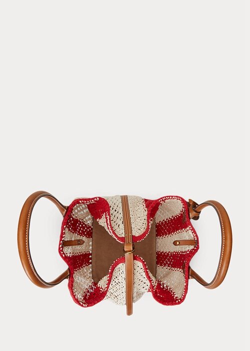 Ruby/Natural Women’s Ralph Lauren Striped Woven Large Bellport Tote Bags Ruby/Natural Women’s Ralph Lauren Striped Woven Large Bellport Tote Bags