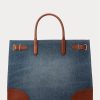 Sunset Indigo Wash/Lauren Women’s Ralph Lauren Leather-Trim Denim Large Devyn Tote Bags Sunset Indigo Wash/Lauren Women’s Ralph Lauren Leather-Trim Denim Large Devyn Tote Bags