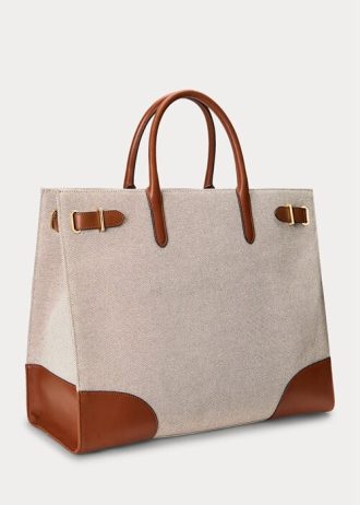 Vanilla/Lauren Tan Women’s Ralph Lauren Canvas Large Devyn Tote Bags