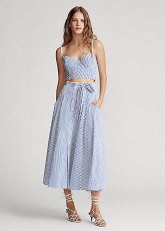 White / Blue Women’s Ralph Lauren Striped Cotton A-Line Skirts