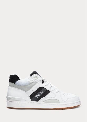 White / Grey Men’s Ralph Lauren Court Mid Pro Sneakers