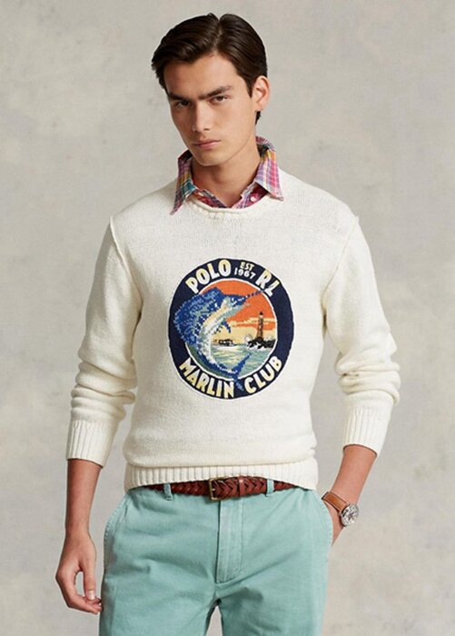 White Men’s Ralph Lauren Cotton-linen Graphic Jumper Sweaters White Men’s Ralph Lauren Cotton-linen Graphic Jumper Sweaters