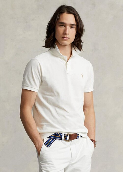 White Men’s Ralph Lauren Custom Slim Fit Mesh Polo Shirts White Men’s Ralph Lauren Custom Slim Fit Mesh Polo Shirts