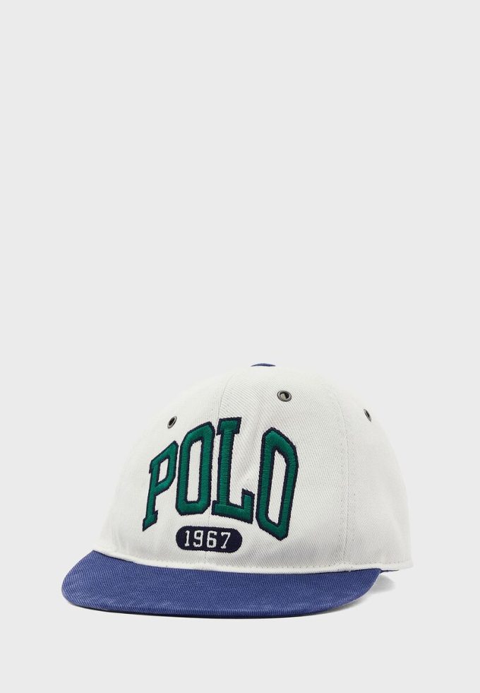 White Men’s Ralph Lauren Logo Flat Peak Hats