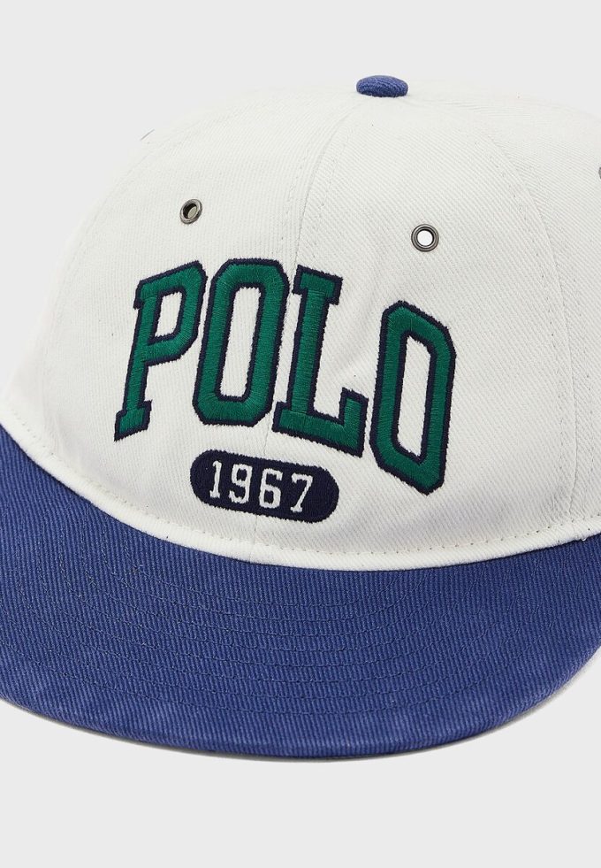 White Men’s Ralph Lauren Logo Flat Peak Hats