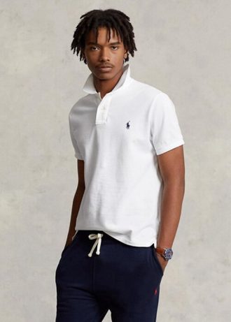 White Men’s Ralph Lauren Slim Fit Mesh  Polo Shirts