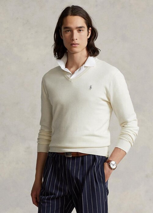 White Men’s Ralph Lauren Slim Fit Textured Cotton Jumper Sweaters White Men’s Ralph Lauren Slim Fit Textured Cotton Jumper Sweaters