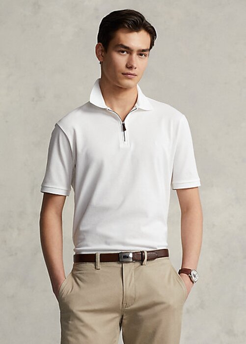 White Men’s Ralph Lauren Stretch Mesh Zip Polo Shirts White Men’s Ralph Lauren Stretch Mesh Zip Polo Shirts