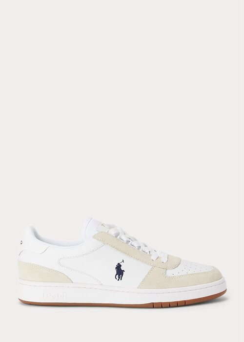 White / Navy Men’s Ralph Lauren Court Leather-Suede Sneakers White / Navy Men’s Ralph Lauren Court Leather-Suede Sneakers