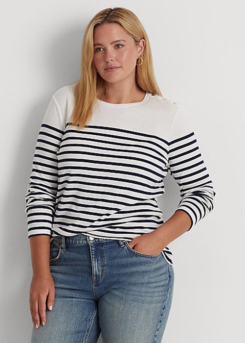 White / Navy Women’s Ralph Lauren Striped Cotton Long-Sleeve Tops White / Navy Women’s Ralph Lauren Striped Cotton Long-Sleeve Tops