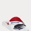 White / Red Men’s Ralph Lauren Color-Blocked Leather Moto Slippers White / Red Men’s Ralph Lauren Color-Blocked Leather Moto Slippers