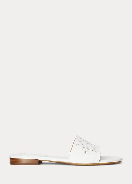 White Women’s Ralph Lauren Andee Eyelet Leather Slippers White Women’s Ralph Lauren Andee Eyelet Leather Slippers