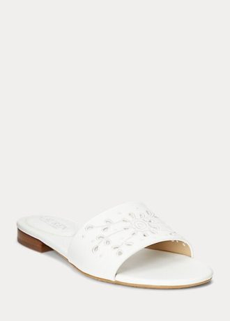 White Women’s Ralph Lauren Andee Eyelet Leather Slippers