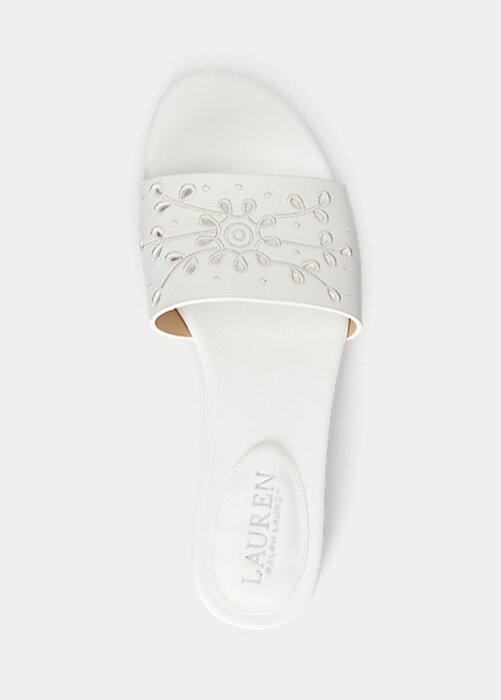 White Women’s Ralph Lauren Andee Eyelet Leather Slippers White Women’s Ralph Lauren Andee Eyelet Leather Slippers