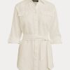 White Women’s Ralph Lauren Belted Linen Shirts White Women’s Ralph Lauren Belted Linen Shirts