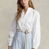 White Women’s Ralph Lauren Boxy Fit Cotton Blouson-Sleeve Shirts White Women’s Ralph Lauren Boxy Fit Cotton Blouson-Sleeve Shirts