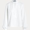 White Women’s Ralph Lauren Boxy Fit Cotton Blouson-Sleeve Shirts White Women’s Ralph Lauren Boxy Fit Cotton Blouson-Sleeve Shirts