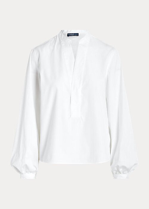 White Women’s Ralph Lauren Boxy Fit Cotton Blouson-Sleeve Shirts White Women’s Ralph Lauren Boxy Fit Cotton Blouson-Sleeve Shirts