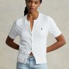 White Women’s Ralph Lauren Cable-Knit Short-Sleeve Sweaters White Women’s Ralph Lauren Cable-Knit Short-Sleeve Sweaters