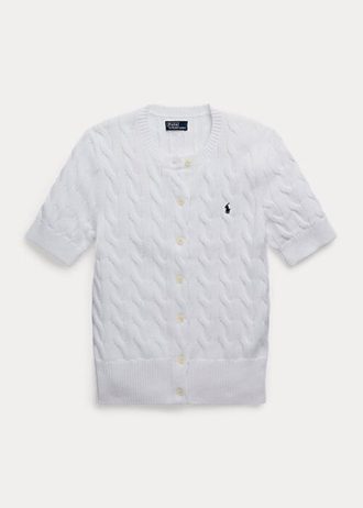 White Women’s Ralph Lauren Cable-Knit Short-Sleeve Sweaters White Women’s Ralph Lauren Cable-Knit Short-Sleeve Sweaters