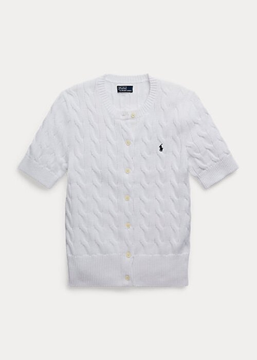 White Women’s Ralph Lauren Cable-Knit Short-Sleeve Sweaters White Women’s Ralph Lauren Cable-Knit Short-Sleeve Sweaters