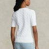 White Women’s Ralph Lauren Cable-Knit Short-Sleeve Sweaters White Women’s Ralph Lauren Cable-Knit Short-Sleeve Sweaters